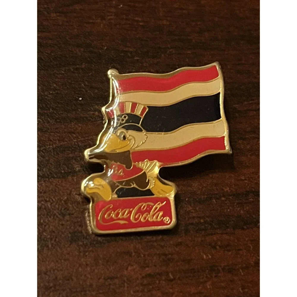Vintage 1984 Los Angeles Olympics Coca Cola Sam‎ Eagle Thailand Flag Lapel Pin
